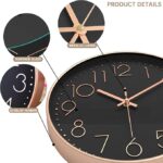 12" Wall Clock Silent & Large Wall Clocks for Living Room Office Home Kitchen Decor Modern Style & Easy to Read - Rose Gold &Black