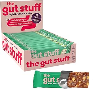 The Gut Stuff High Fibre Fruit & Nut Bars – Gut Friendly Snack, Gluten Free, Vegan, Low Calorie, All Natural - Apple & Cinnamon, 12 x 35g Box