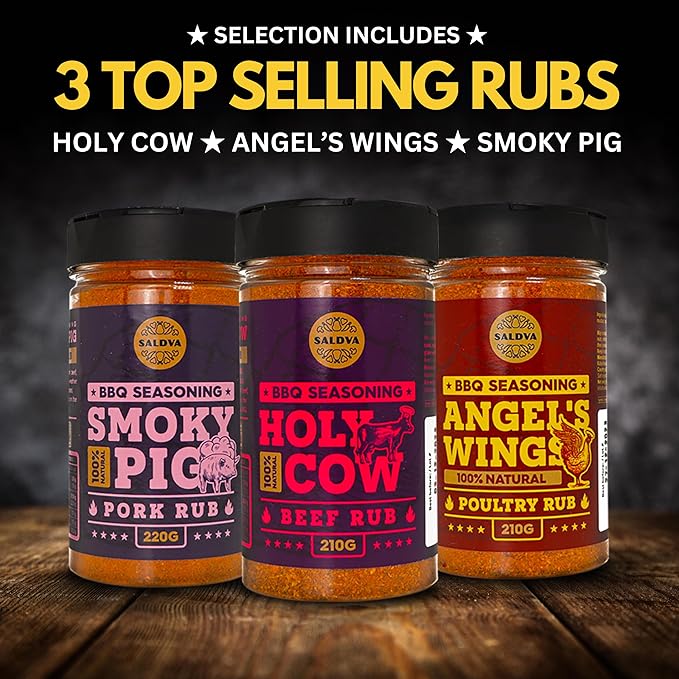 Classic Selection of Premium BBQ Seasonings - Holy Cow, Adam’s Rib, Angel’s Wings, Smoky Pig, Ultimate Rub & Veggie War BBQ Rubs | Pack of 6 | 100% Natural | Great Foodie Gift