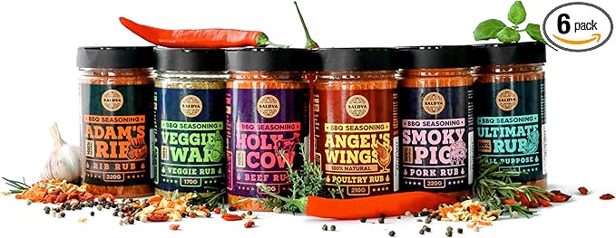 Classic Selection of Premium BBQ Seasonings - Holy Cow, Adam’s Rib, Angel’s Wings, Smoky Pig, Ultimate Rub & Veggie War BBQ Rubs | Pack of 6 | 100% Natural | Great Foodie Gift